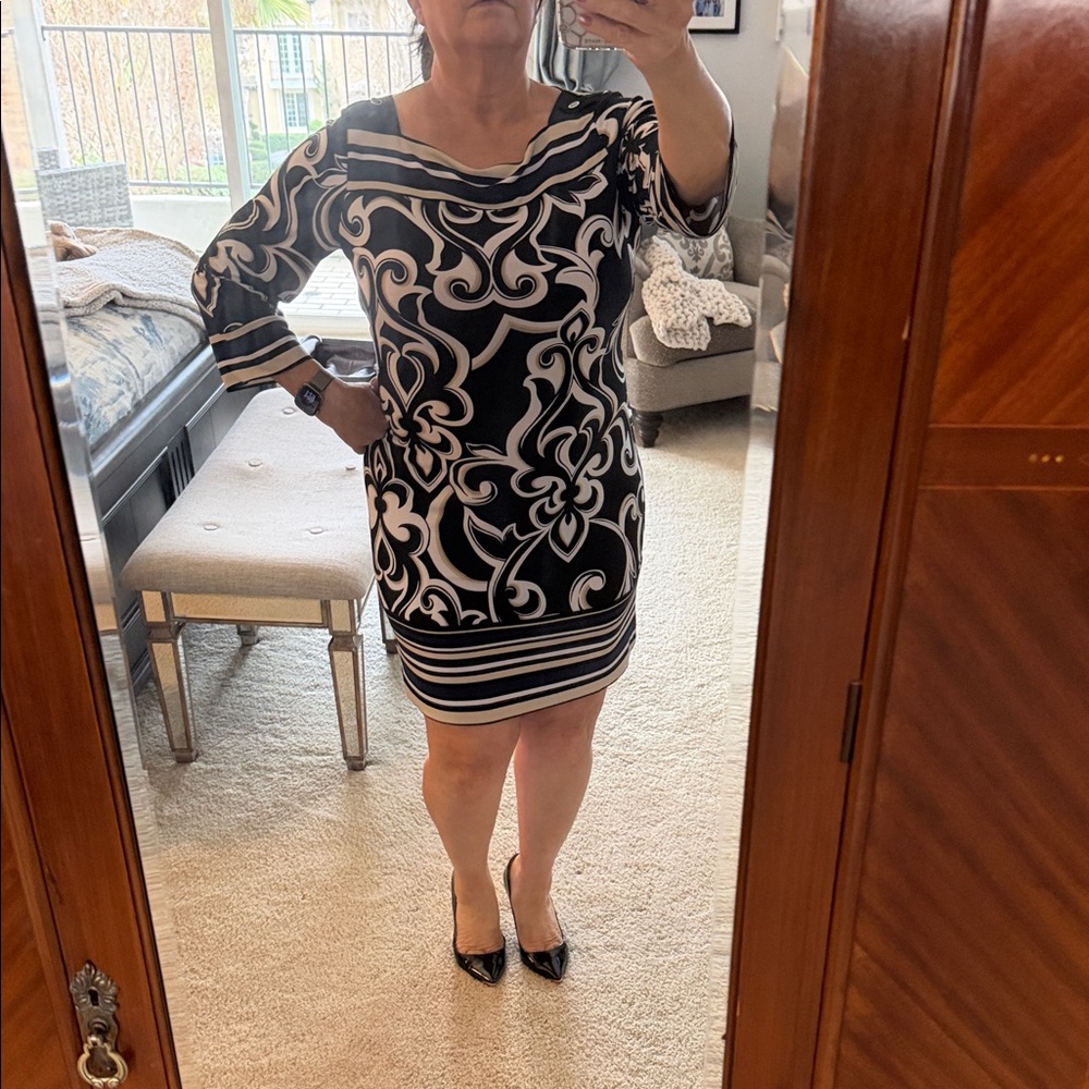 White House Black Market Black and White Swirl Dress